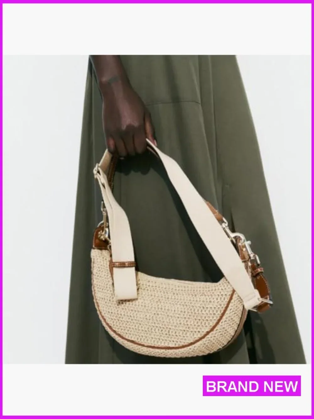 Straw Crossbody Bag Crescent Woven Shoulder Hobo Purse Adjustable Strap
